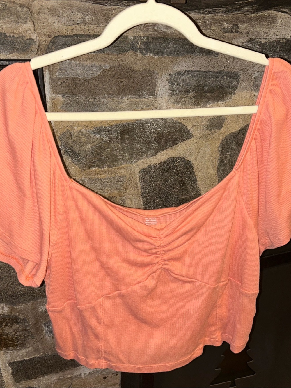 Peach Sweetheart Neck Short Sleeve Crop Top